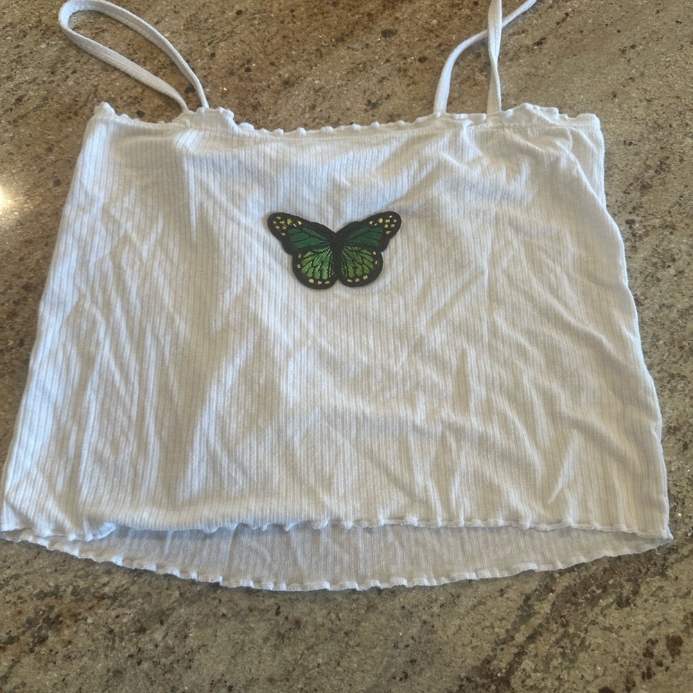 PacSun White Crop Top with Butterfly Patch